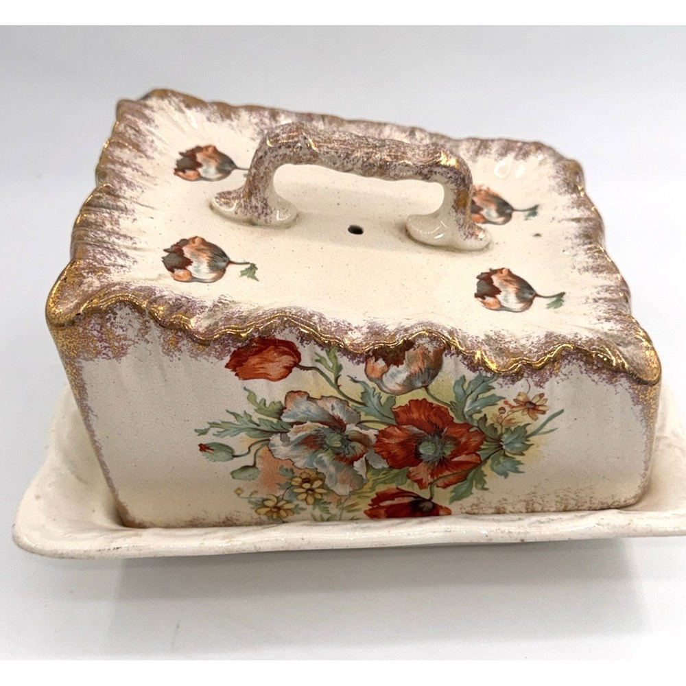 Covered‎ Butter Dish Antique Wessel German Porcelain Floral Gilt c.1900 Bonn